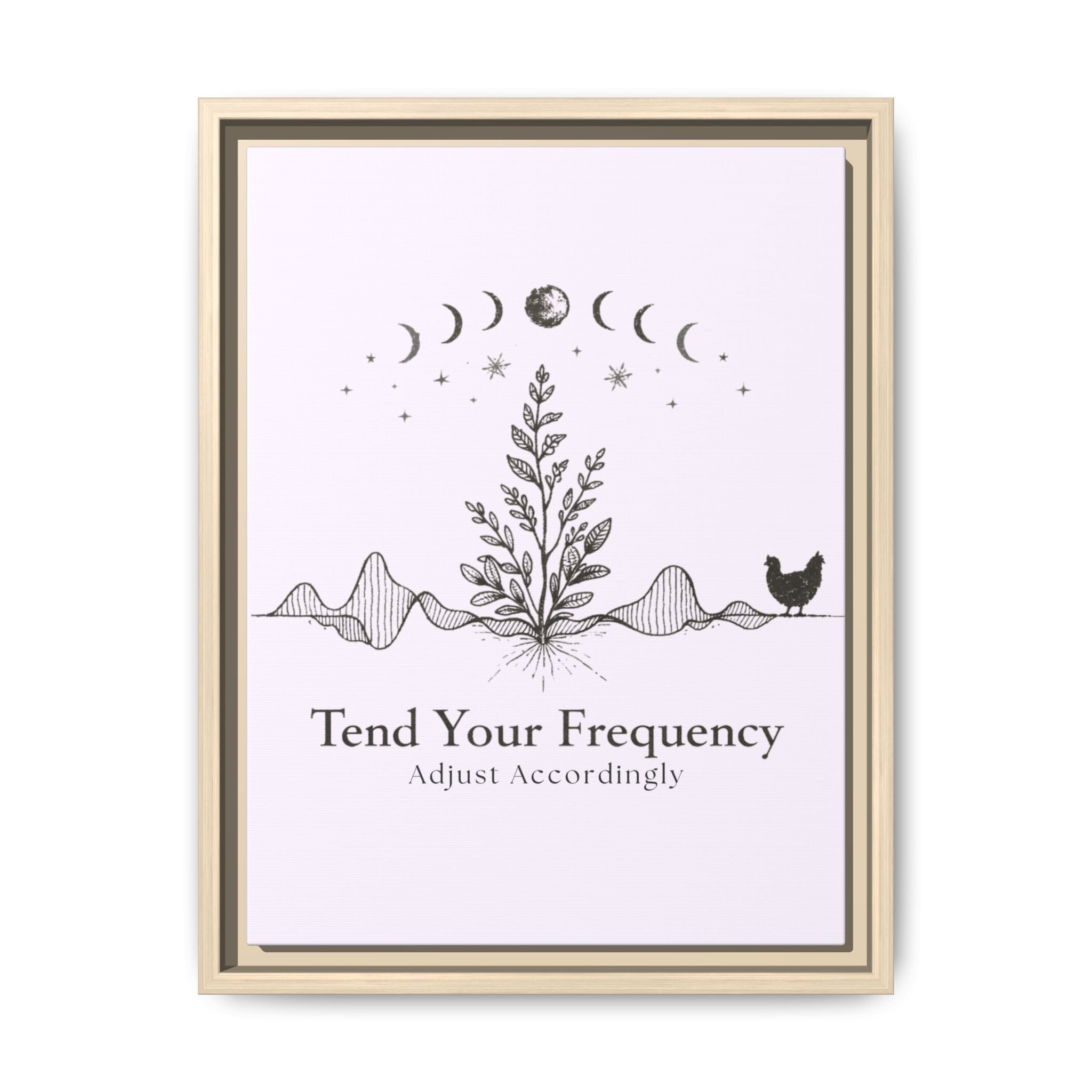 Tend Your Frequency: Adjust Accordingly Botanical Moon Phase Framed Canvas Print