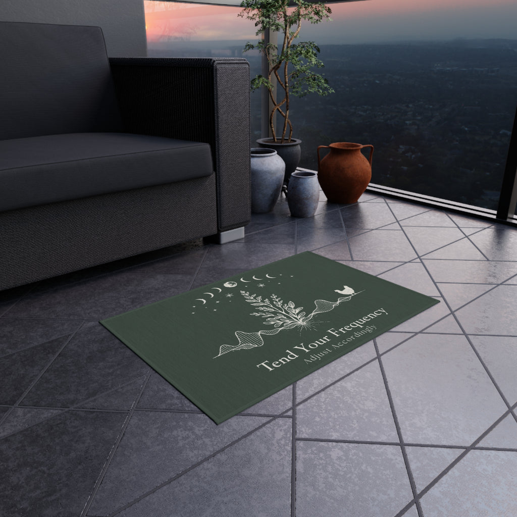 Tend Your Frequency: Adjust Accordingly Botanical Moon Phases Outdoor Rug Doormat