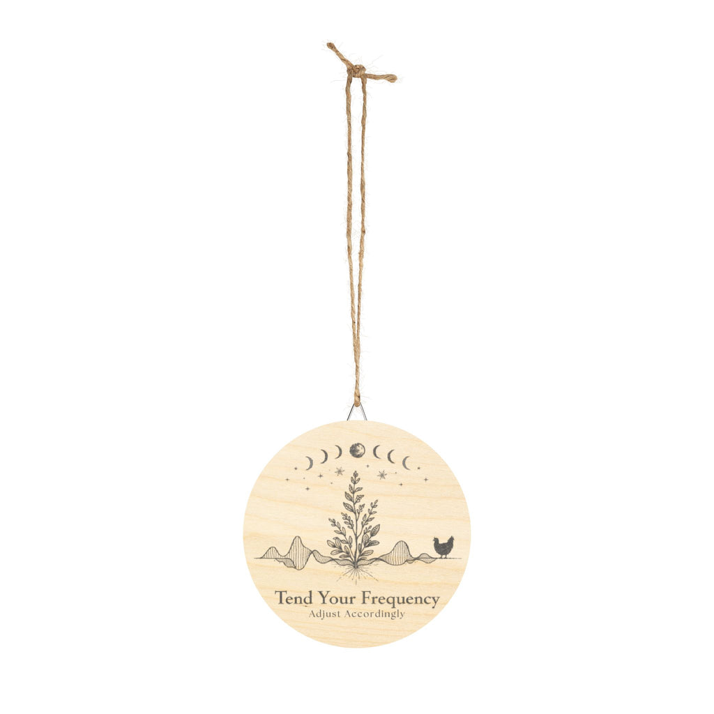 Tend Your Frequency: Adjust Accordingly Botanical Moon Phase Wood Sign Wall Art