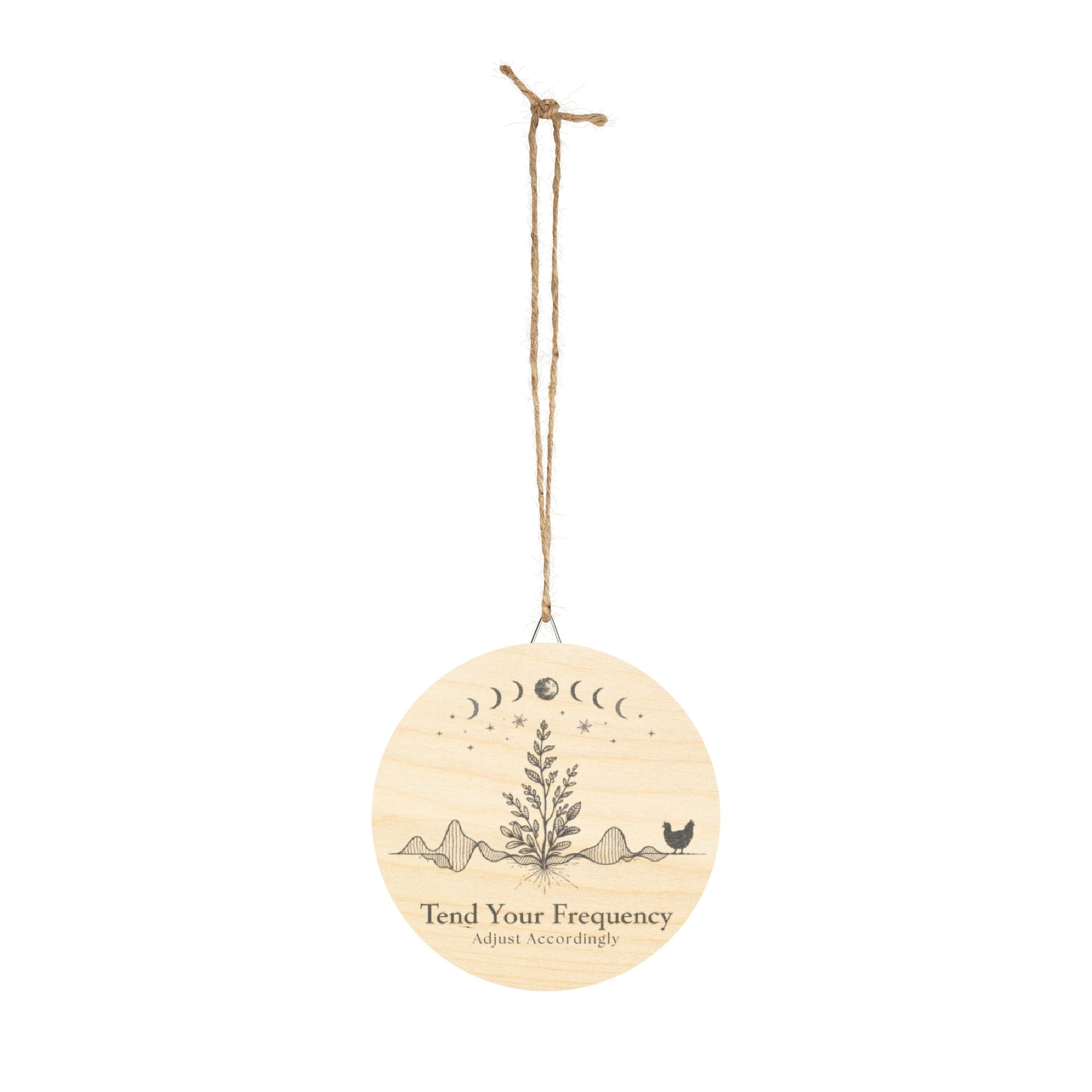 Tend Your Frequency: Adjust Accordingly Botanical Moon Phase Wood Sign Wall Art