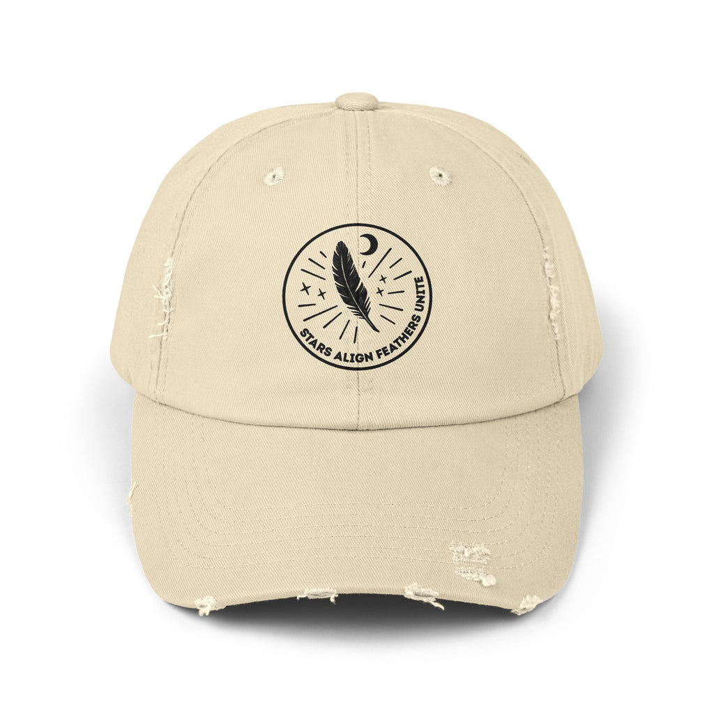 Stars Align Feathers Unite Distressed Cap
