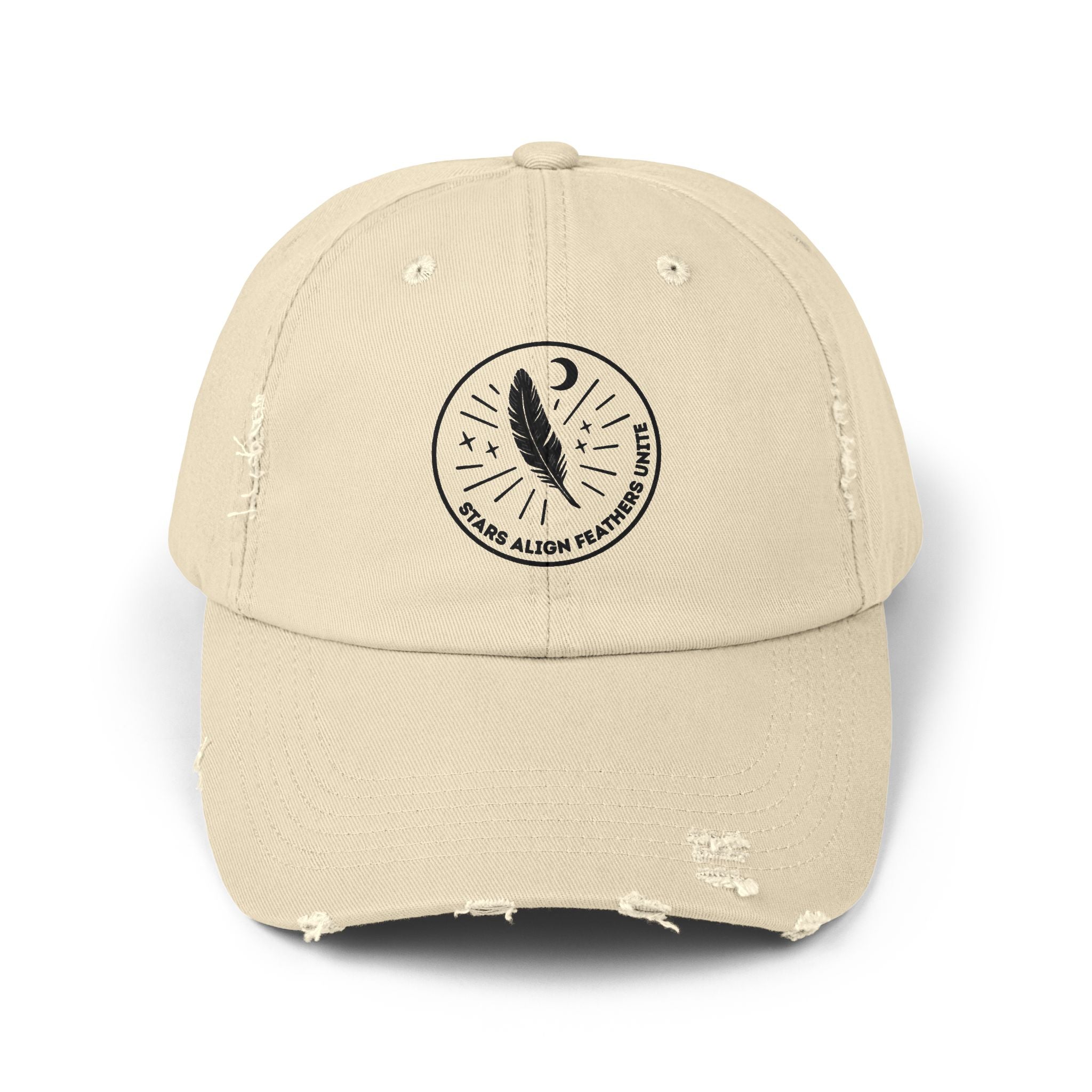 Stars Align Feathers Unite Distressed Cap
