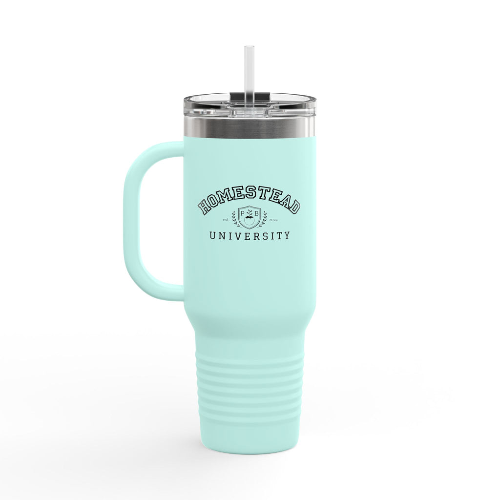 Homestead University 40oz Insulated Travel Mug – Large Stainless Tumbler with Straw