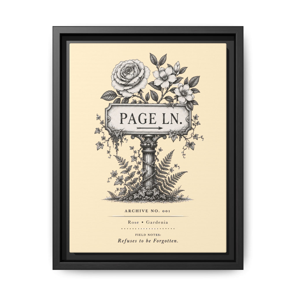 PAGE LN Vintage Botanical Sign Art Framed Matte Canvas Print