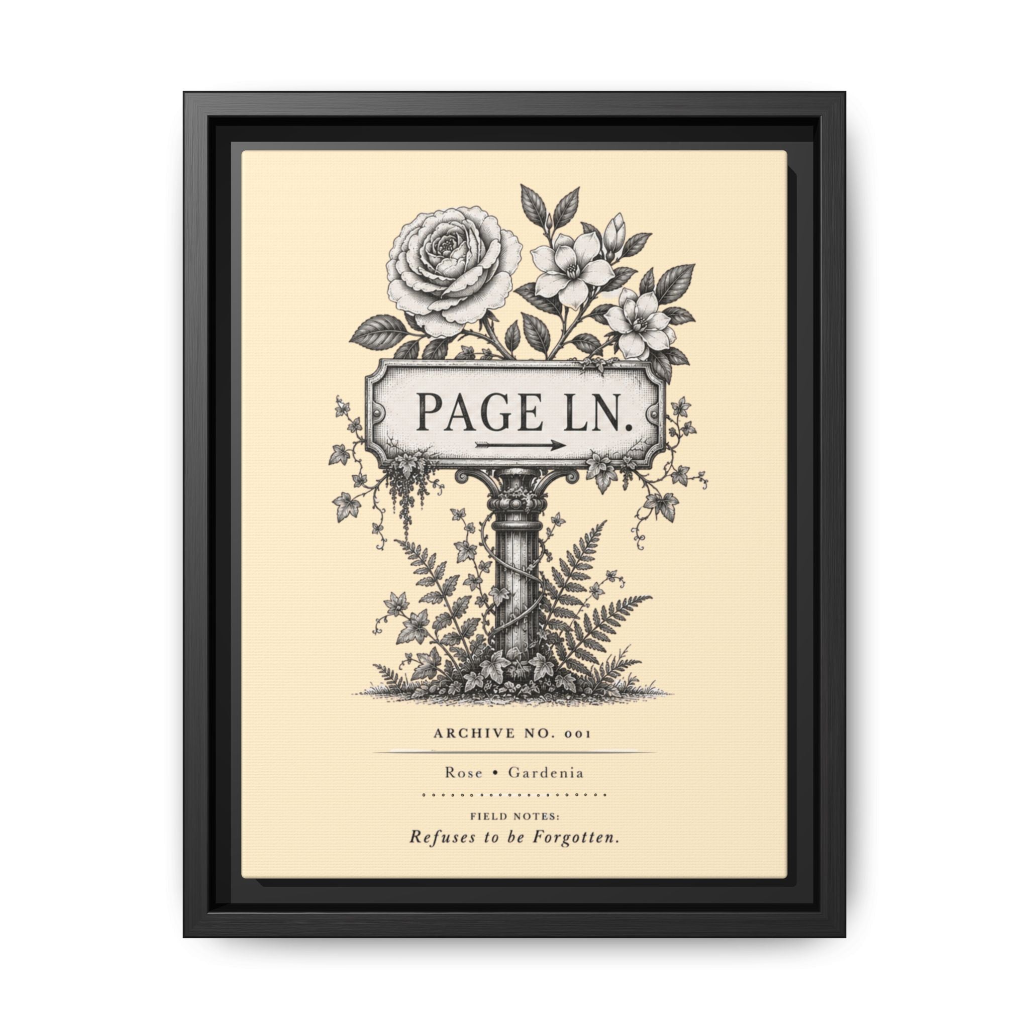 PAGE LN Vintage Botanical Sign Art Framed Matte Canvas Print