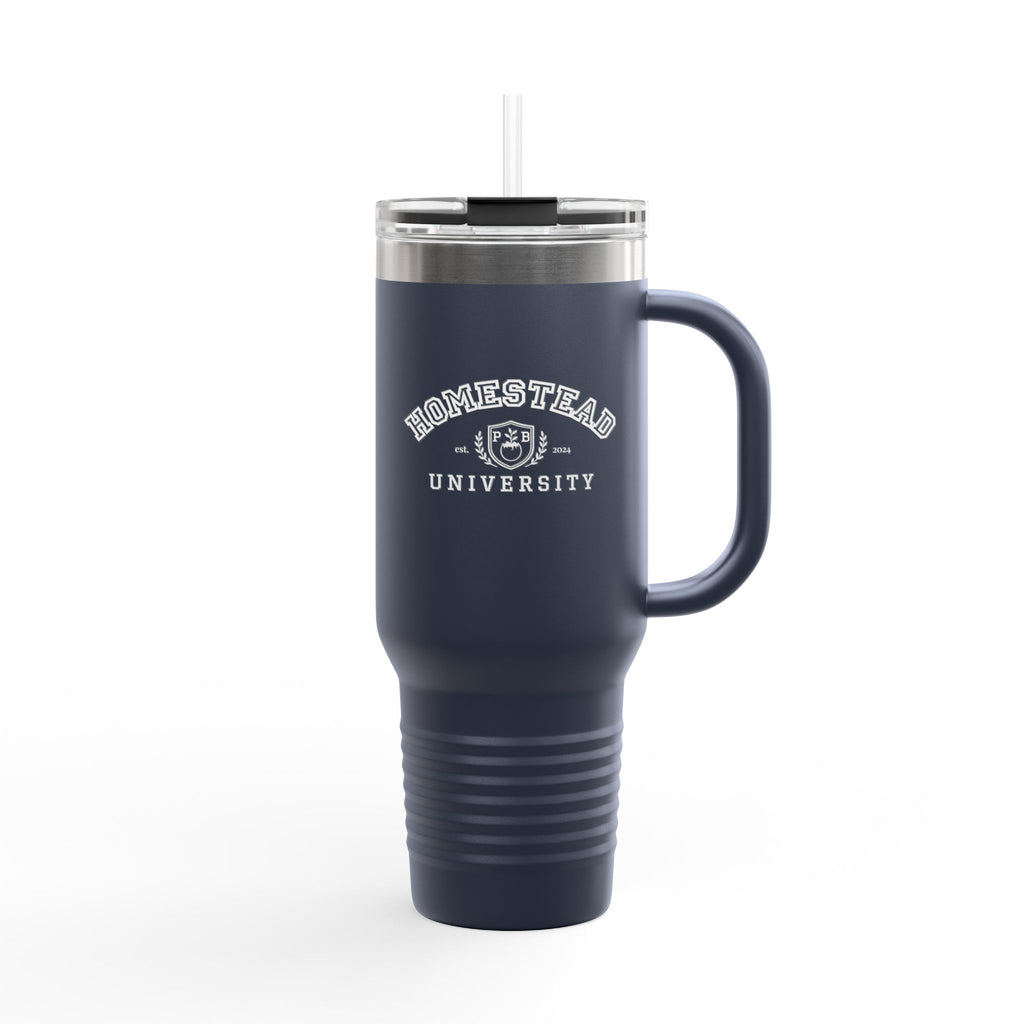 Homestead University 40oz Insulated Travel Mug – Large Stainless Tumbler with Straw
