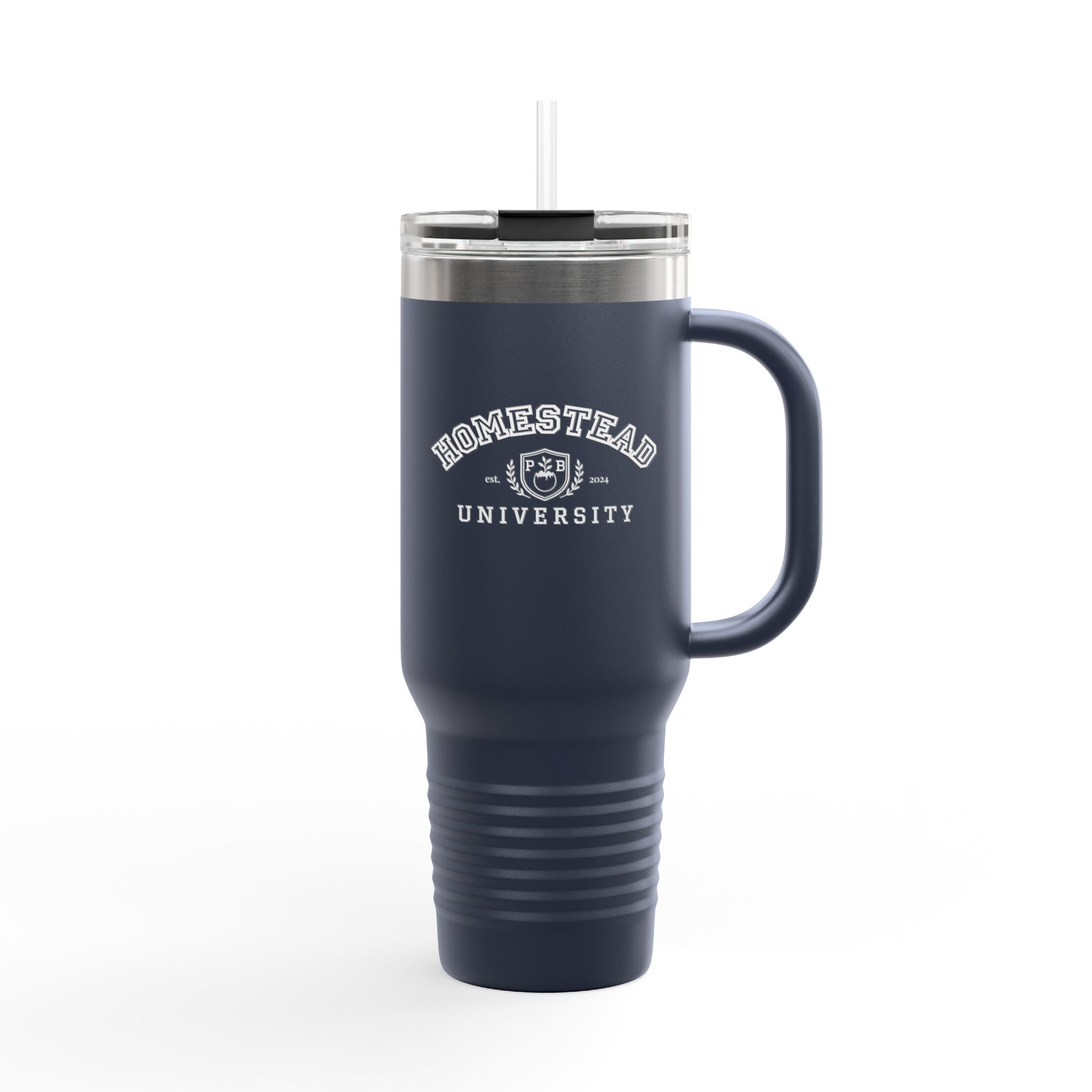 Homestead University 40oz Insulated Travel Mug – Large Stainless Tumbler with Straw