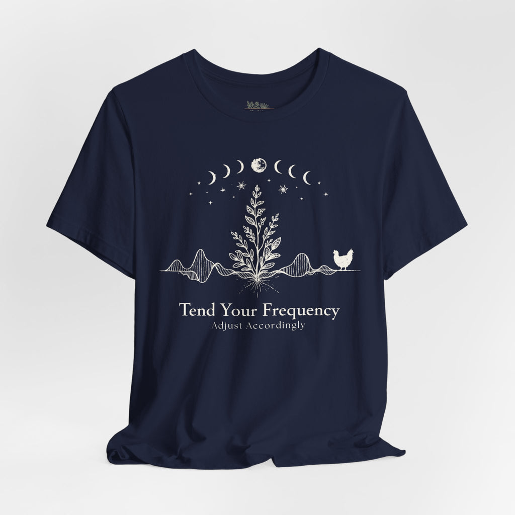 Tend Your Frequency: Adjust Accordingly Moon Phase Botanical Tee