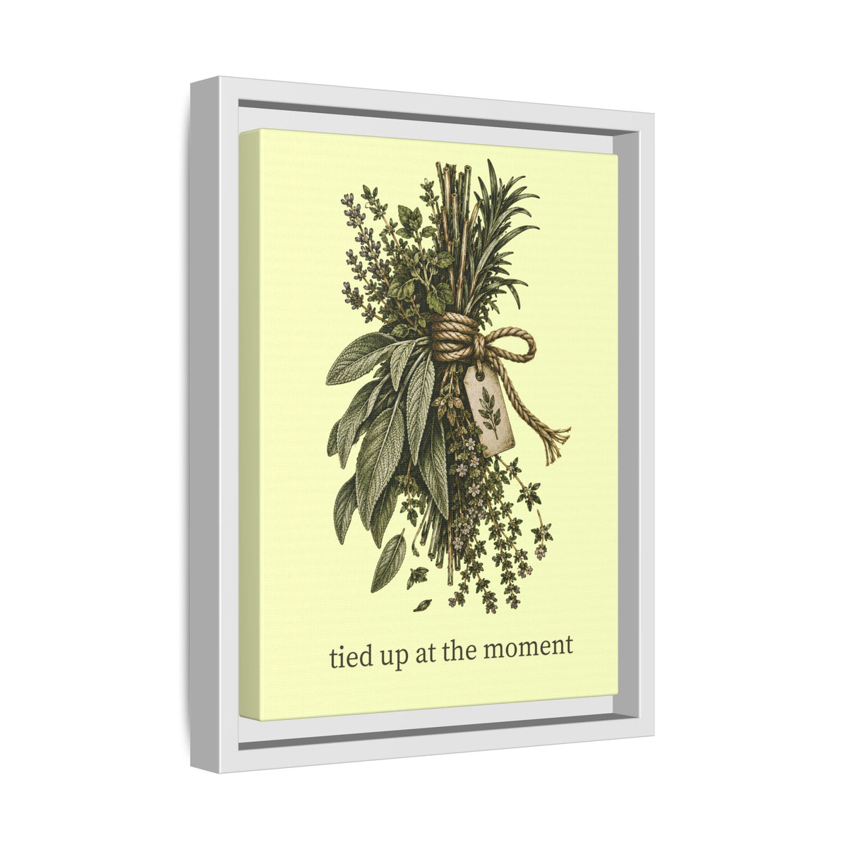 Tied Up at the Moment Kitchen Herb Matte Framed Canvas Wall Art