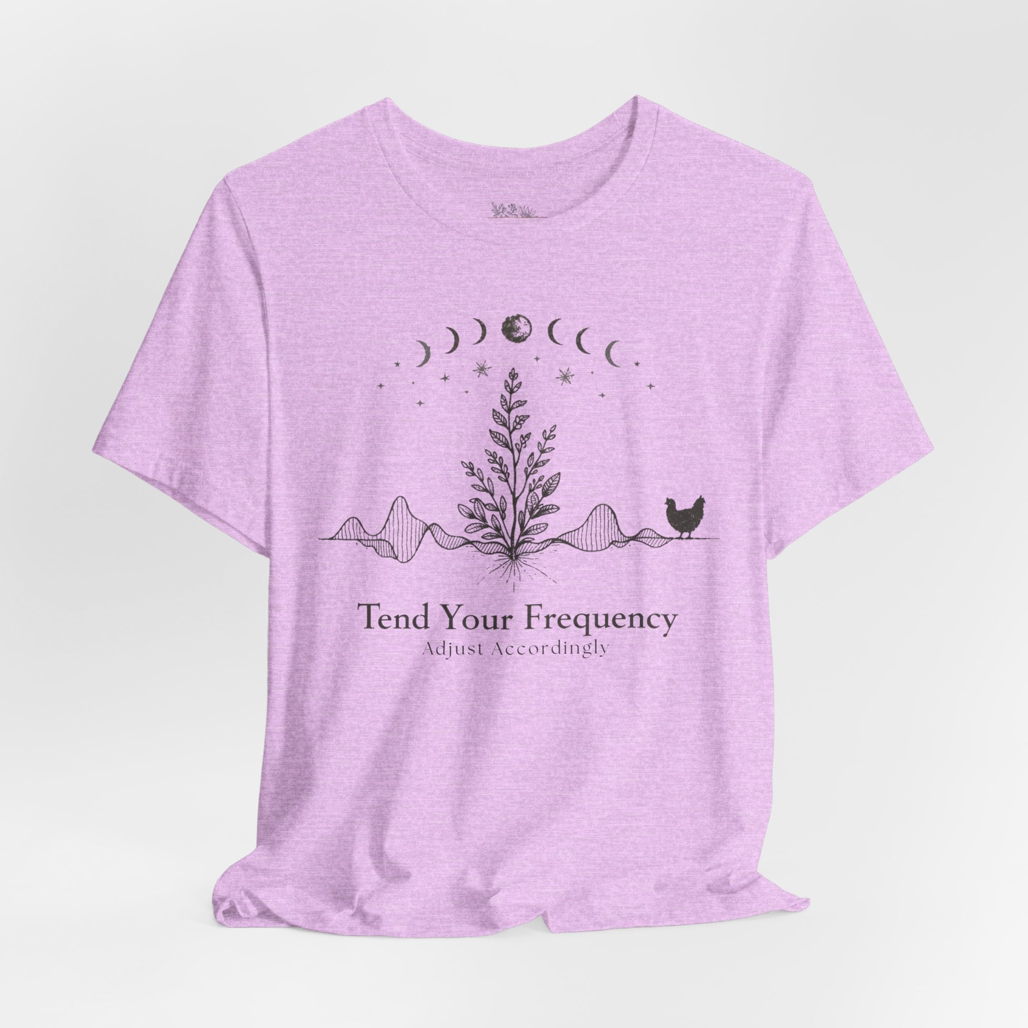 Tend Your Frequency: Adjust Accordingly Moon Phase Botanical Tee