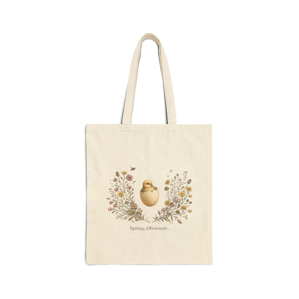 Spring Obviously Chick Floral Tote — Cotton Canvas Grocery & Market Bag