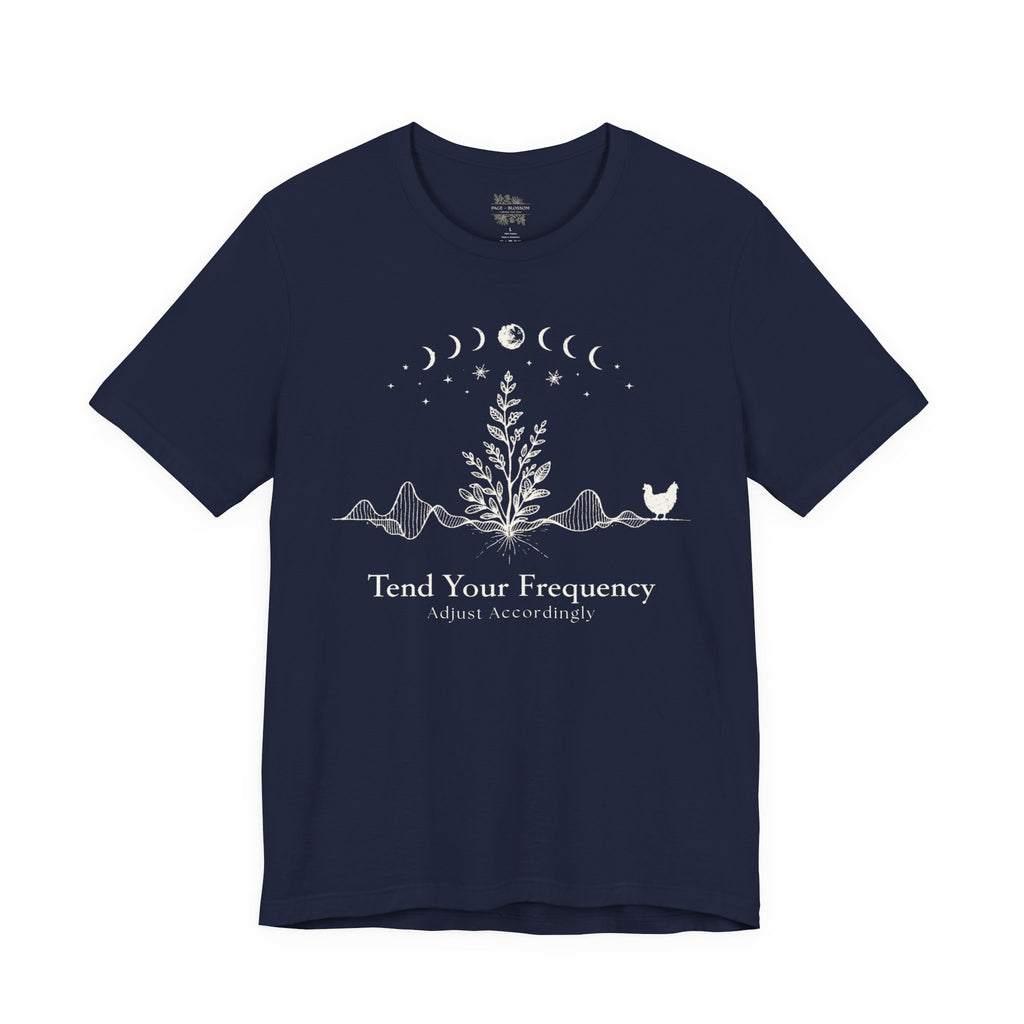 Tend Your Frequency: Adjust Accordingly Moon Phase Botanical Tee