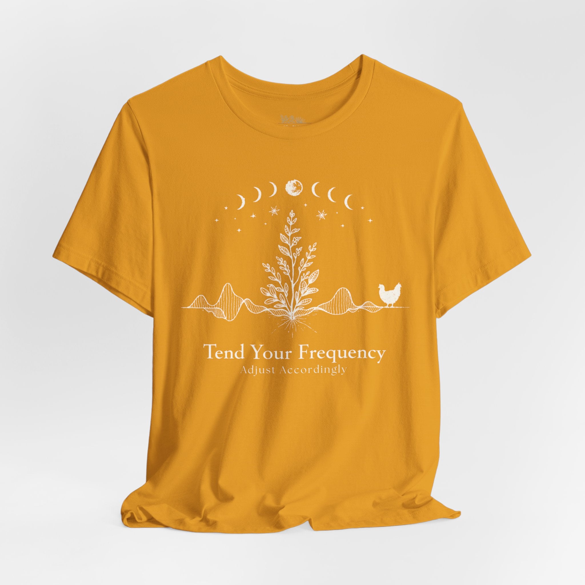 Tend Your Frequency: Adjust Accordingly Moon Phase Botanical Tee