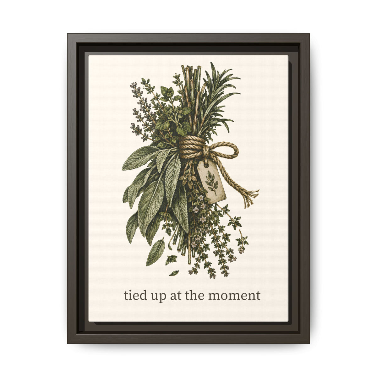 Tied Up at the Moment Kitchen Herb Matte Framed Canvas Wall Art