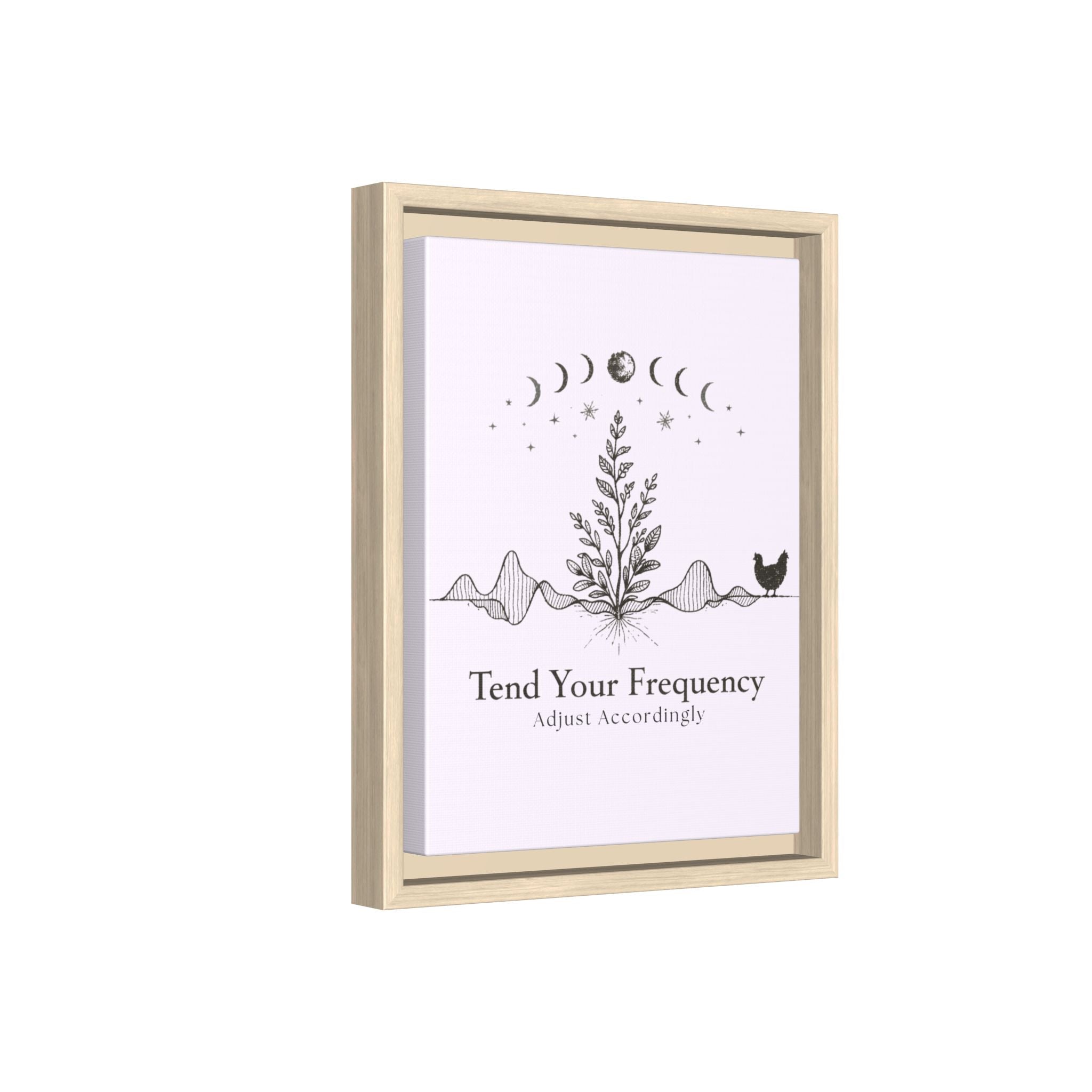 Tend Your Frequency: Adjust Accordingly Botanical Moon Phase Framed Canvas Print