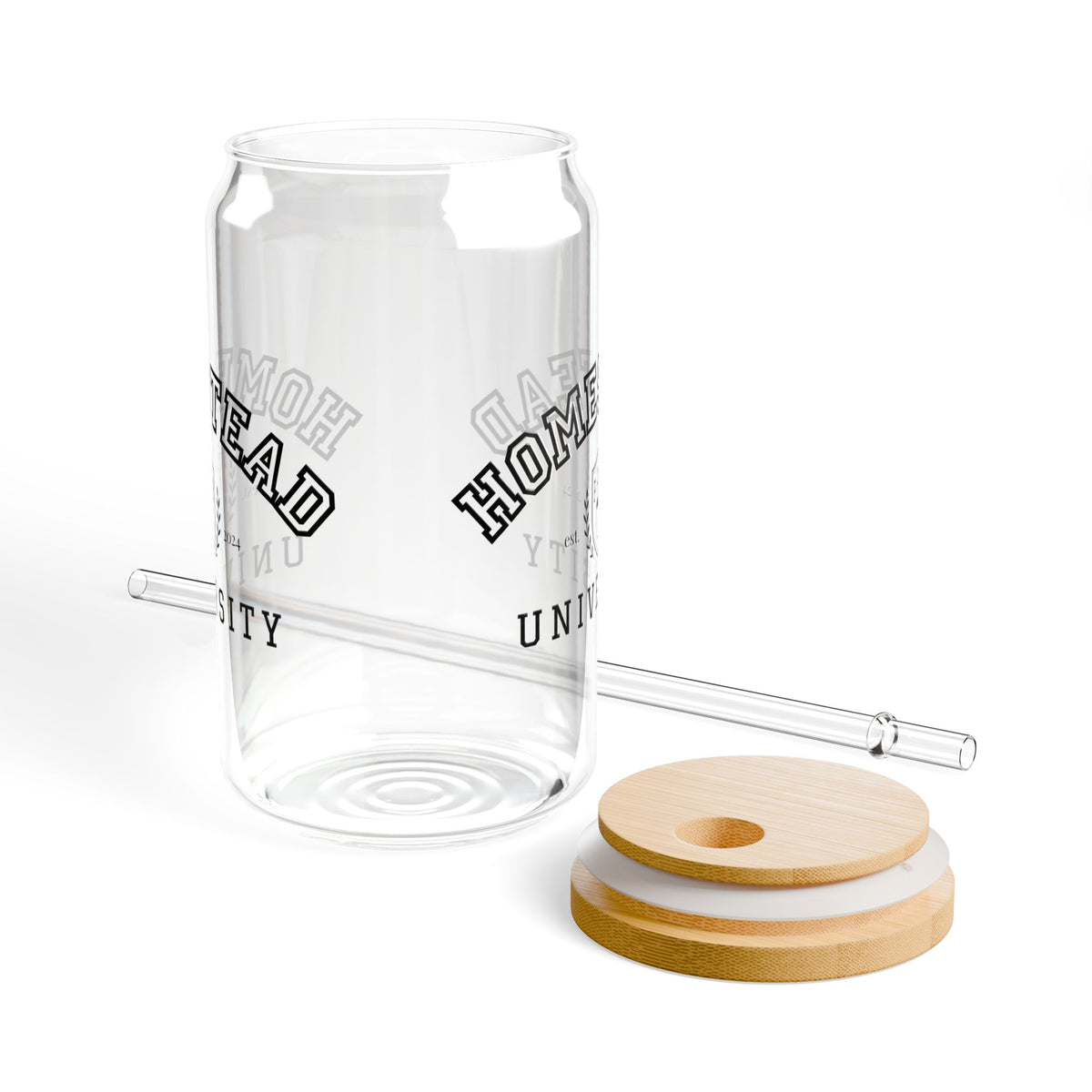 Homestead University 16oz Glass Sipper with Bamboo Lid