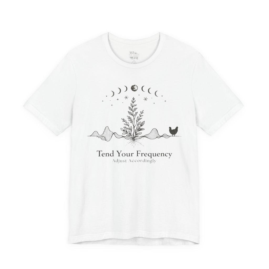 Tend Your Frequency: Adjust Accordingly Moon Phase Botanical Tee