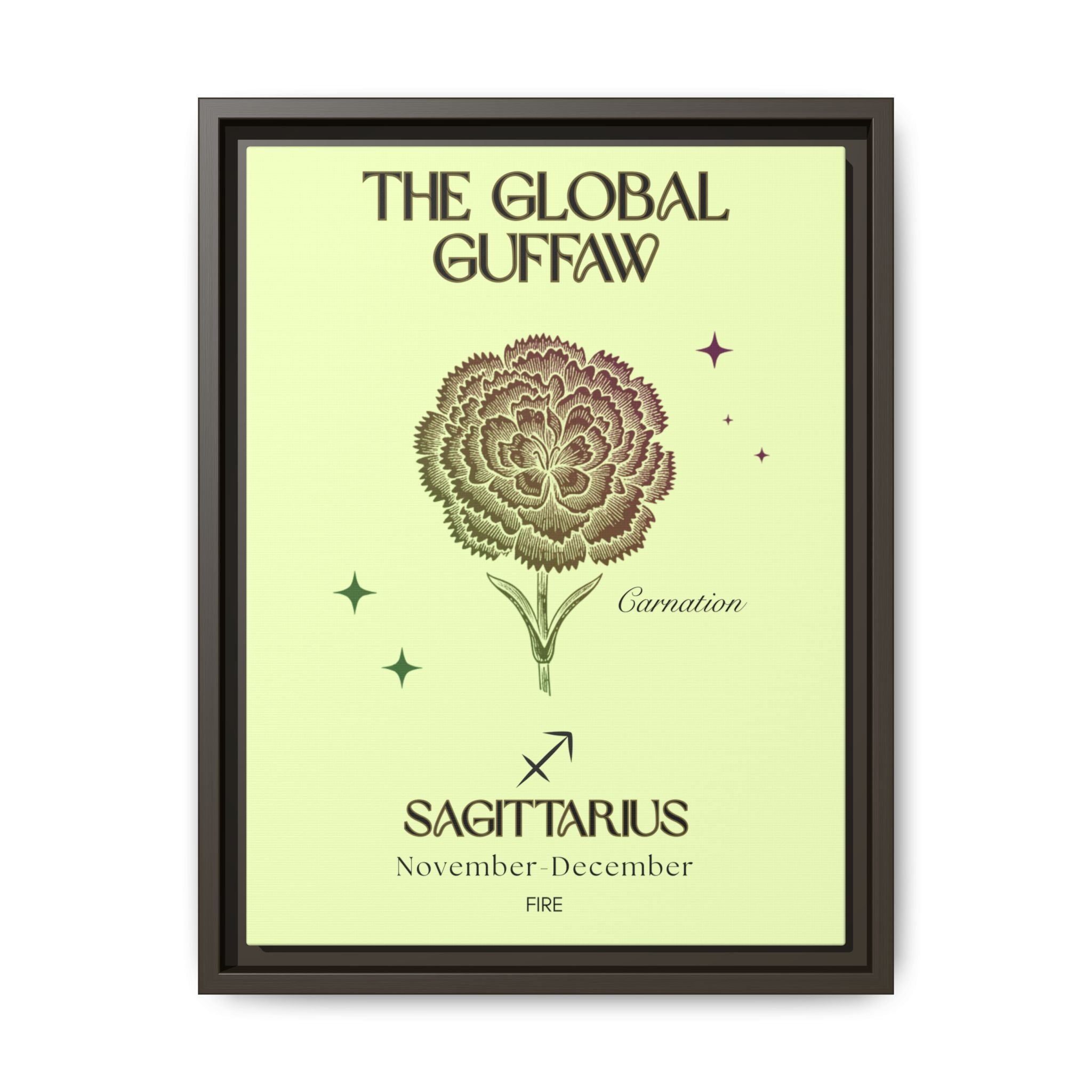 Sagittarius The Global Guffaw Carnation Matte Canvas, Framed