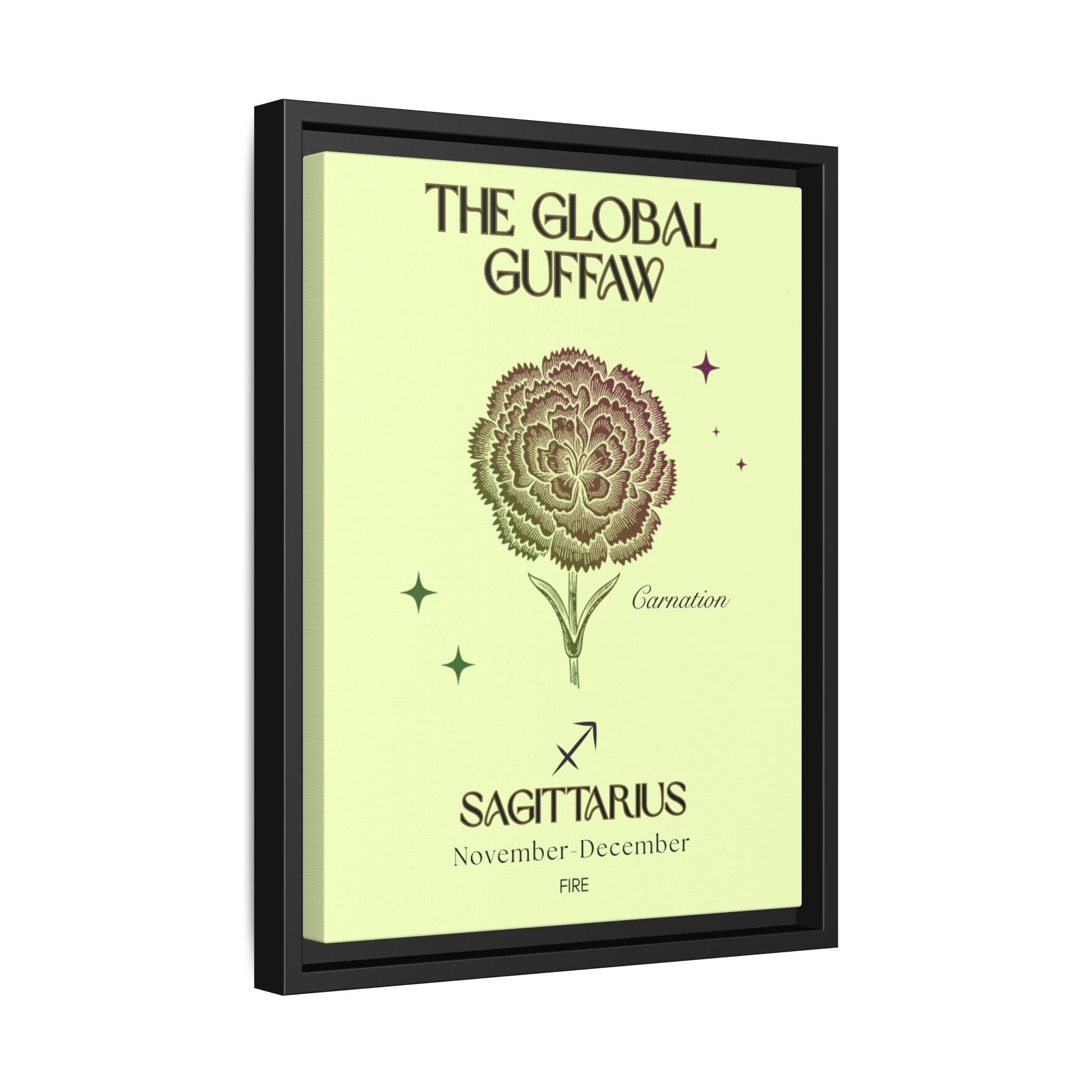 Sagittarius The Global Guffaw Carnation Matte Canvas, Framed