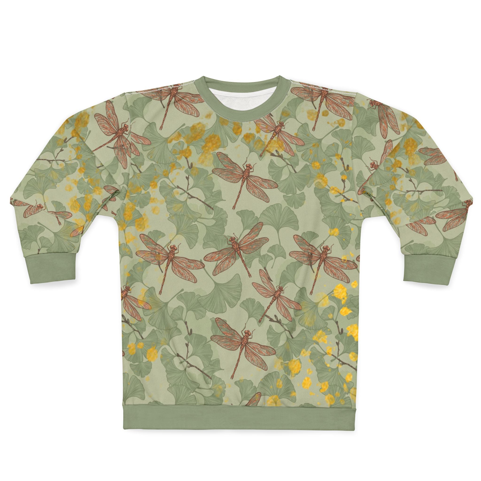Dragonfly Ginkgo Sweatshirt — Floral Nature All-Over Print