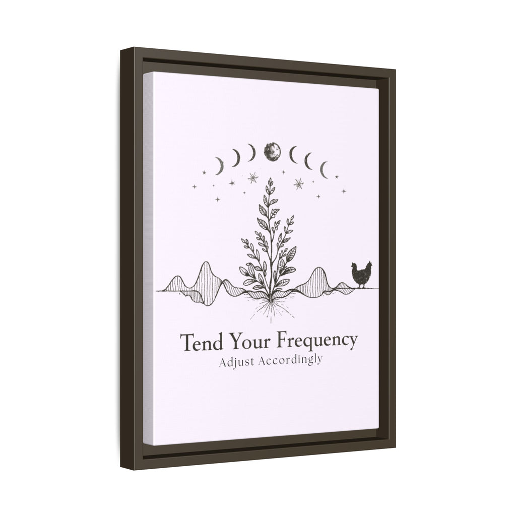 Tend Your Frequency: Adjust Accordingly Botanical Moon Phase Framed Canvas Print