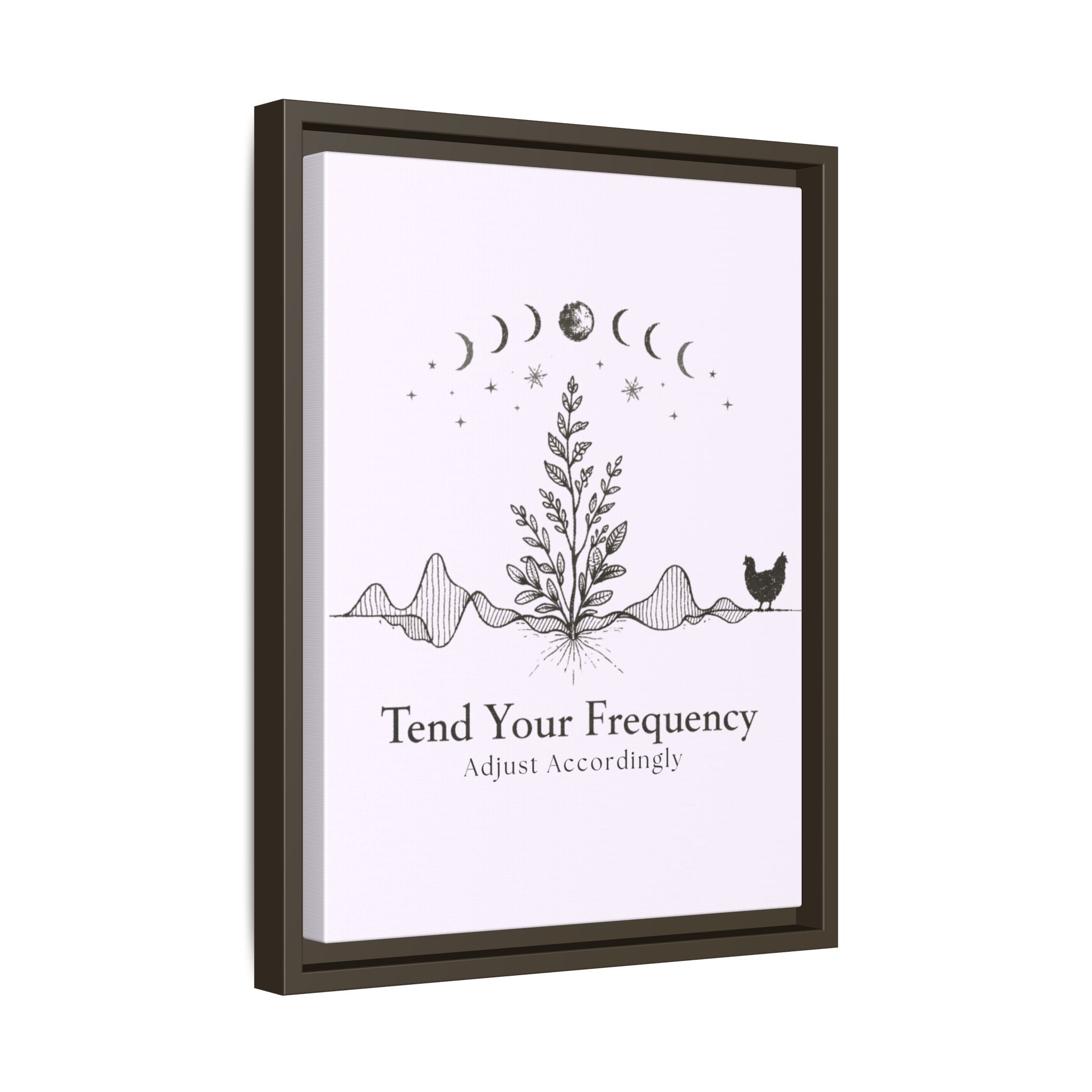 Tend Your Frequency: Adjust Accordingly Botanical Moon Phase Framed Canvas Print