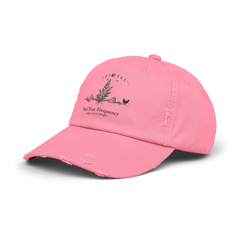 Tend Your Frequency: Adjust Accordingly Botanical Moon Phase Distressed Cap