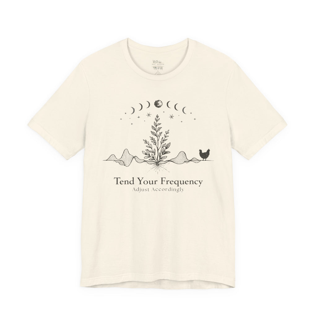 Tend Your Frequency: Adjust Accordingly Moon Phase Botanical Tee