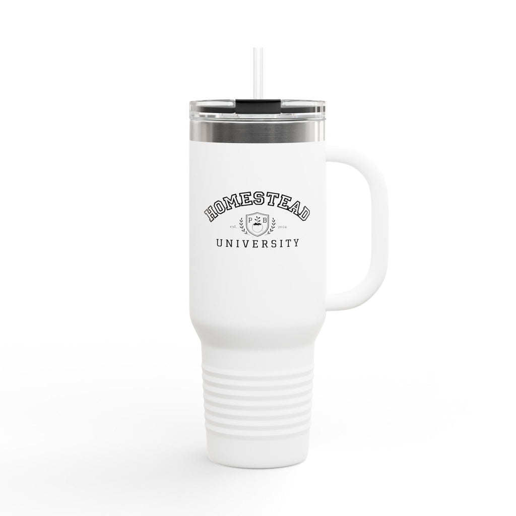 Homestead University 40oz Insulated Travel Mug – Large Stainless Tumbler with Straw