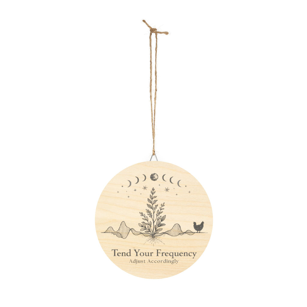 Tend Your Frequency: Adjust Accordingly Botanical Moon Phase Wood Sign Wall Art
