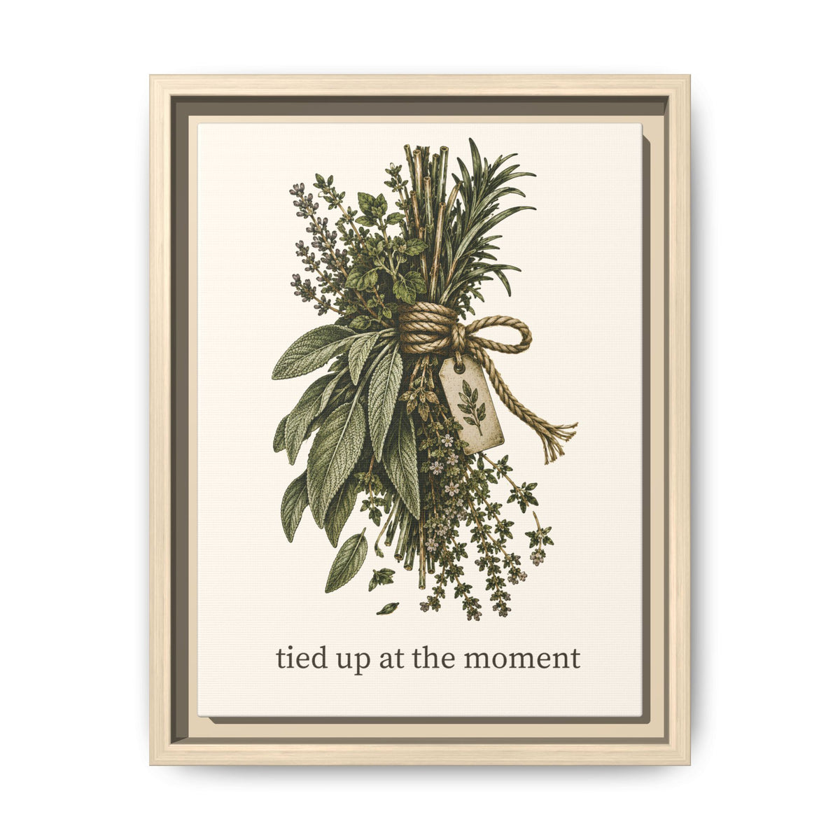 Tied Up at the Moment Kitchen Herb Matte Framed Canvas Wall Art