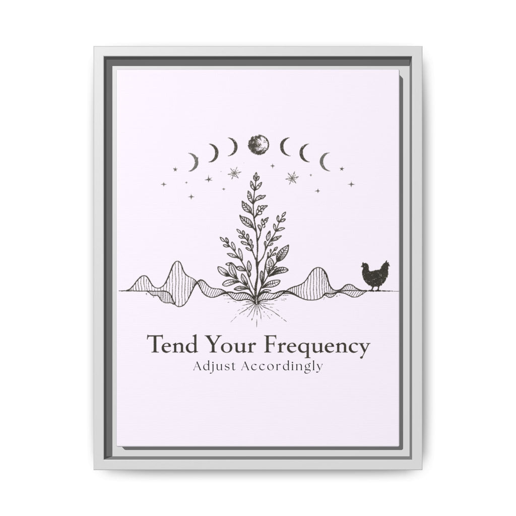 Tend Your Frequency: Adjust Accordingly Botanical Moon Phase Framed Canvas Print