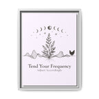 Tend Your Frequency: Adjust Accordingly Botanical Moon Phase Framed Canvas Print