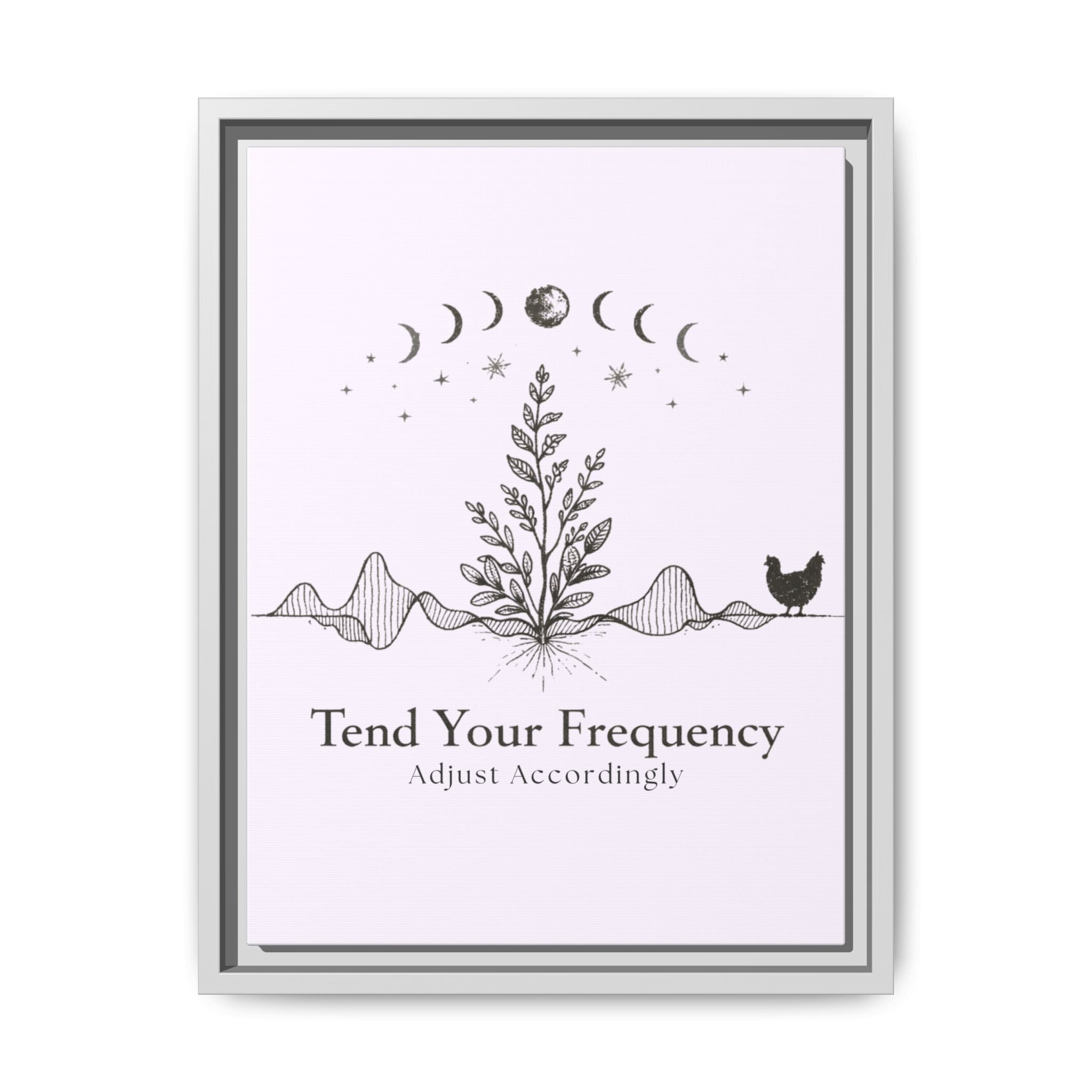 Tend Your Frequency: Adjust Accordingly Botanical Moon Phase Framed Canvas Print