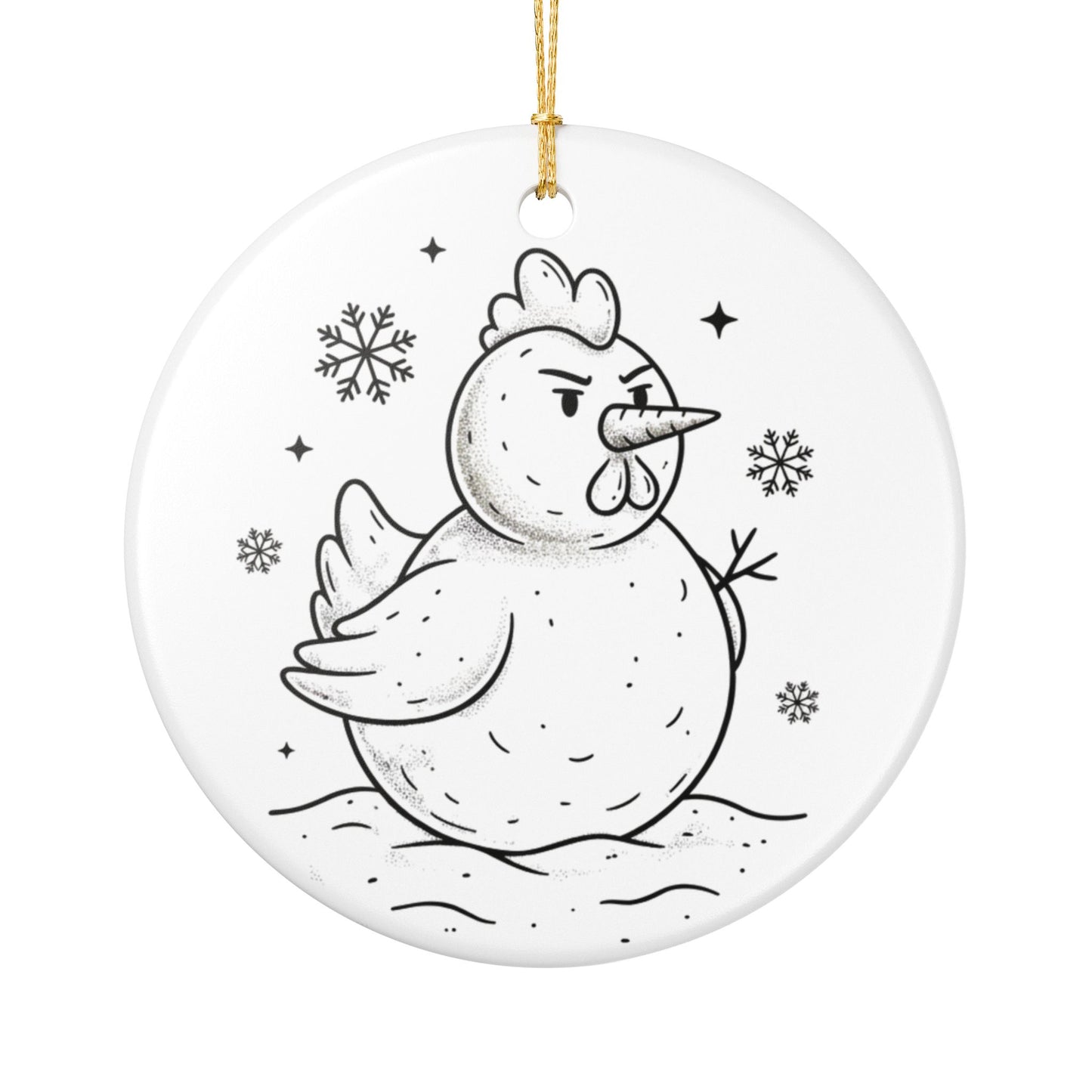 Winter Snow Chicken Ceramic Ornament