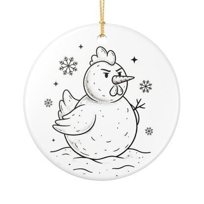 Winter Snow Chicken Ceramic Ornament
