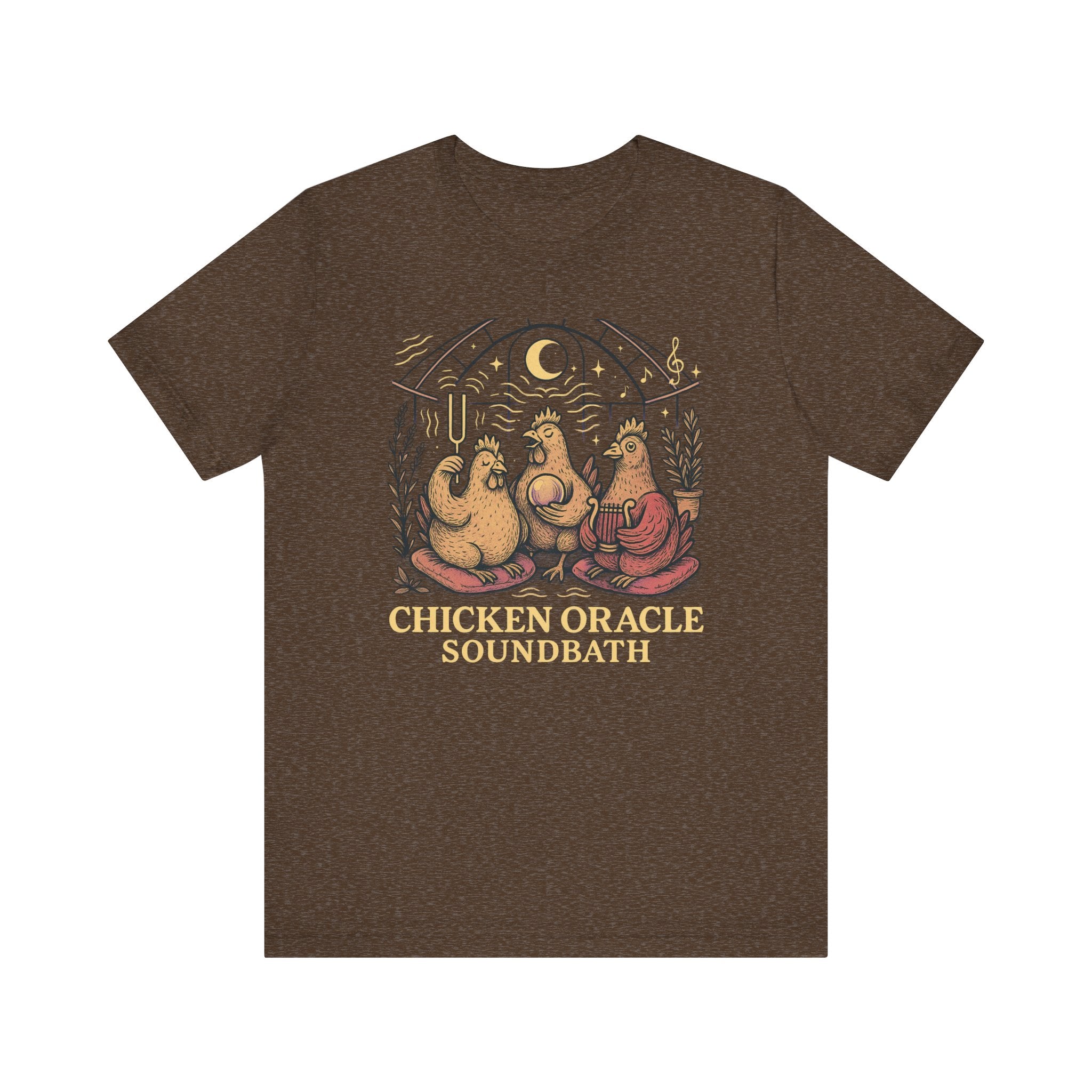 Chicken Oracle Soundbath Tee Spiritual Chickens Under a Cosmic Canopy