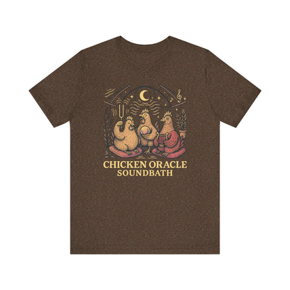 Chicken Oracle Soundbath Tee Spiritual Chickens Under a Cosmic Canopy
