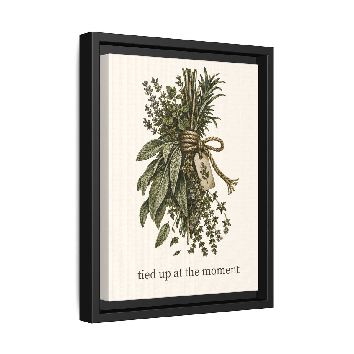 Tied Up at the Moment Kitchen Herb Matte Framed Canvas Wall Art