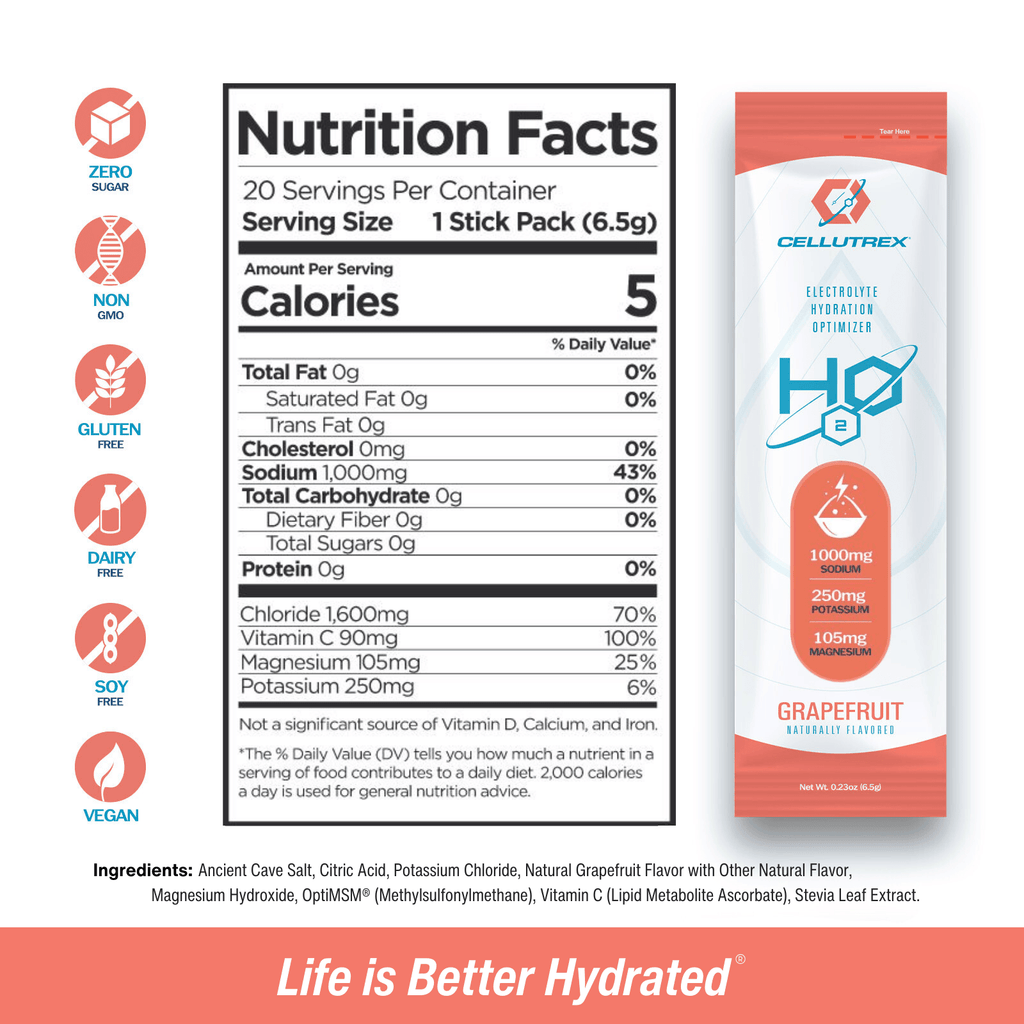 H2O ELECTROLYTES™ - Grapefruit (20 count) - Zero Sugar Electrolyte Powder