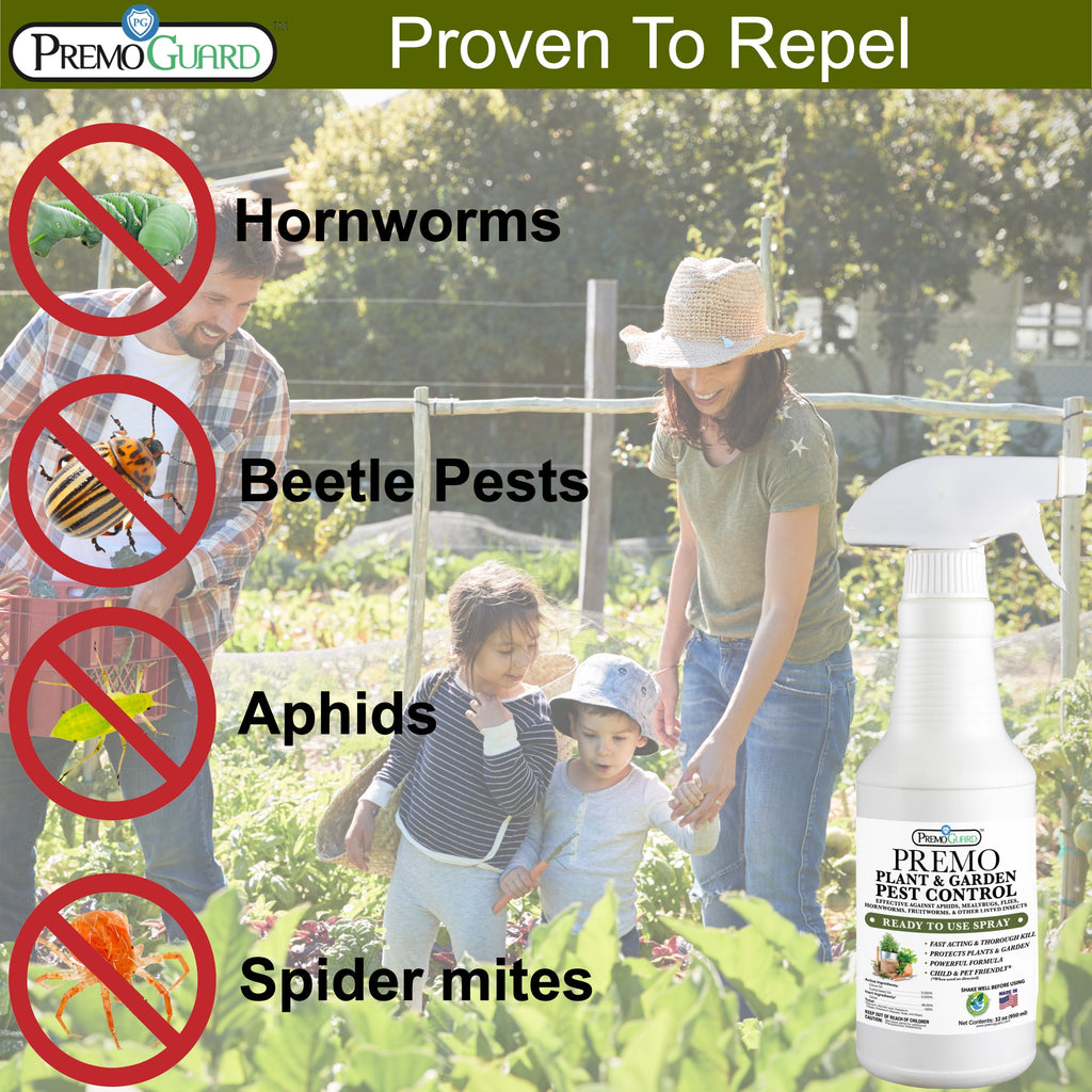 Plant and Garden Pest Control Spray - 32 oz | Plant Based Natural Non-Toxic | Premo Guard (C)