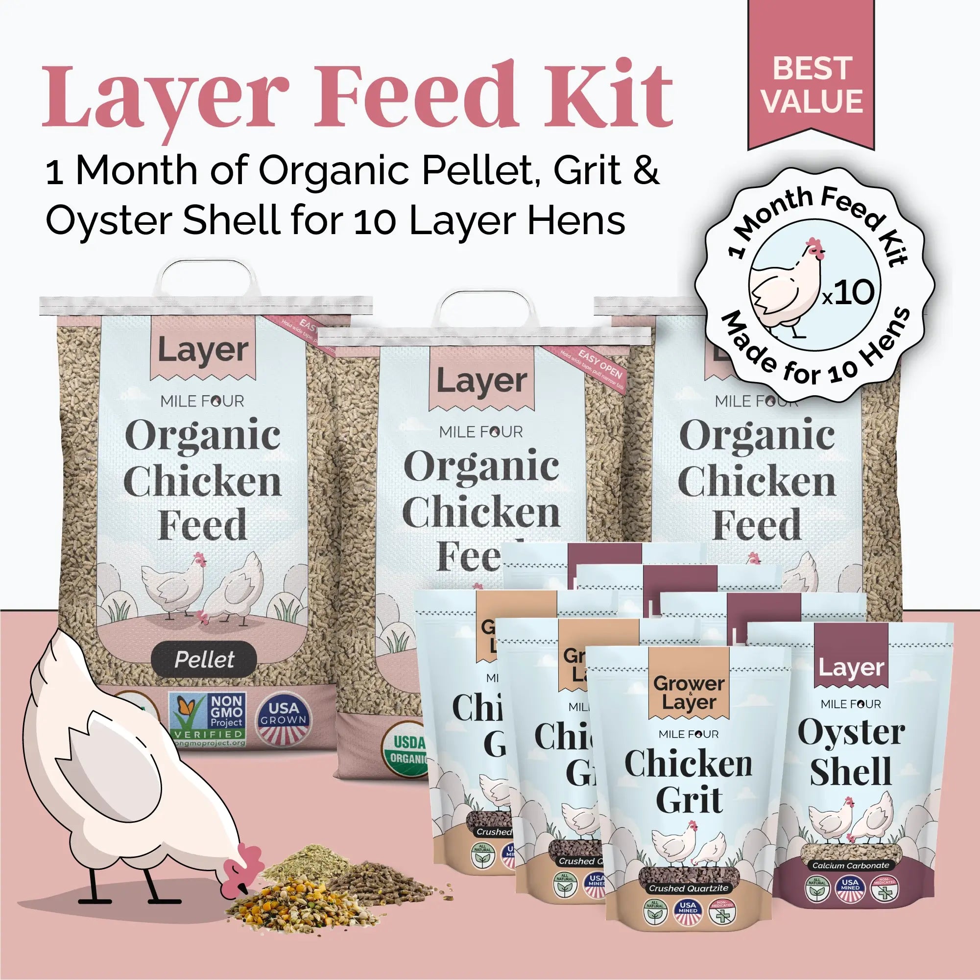 Layer Feed Kit | 1 Month of Organic Feed, Grit & Oyster Shell for 10 Layers