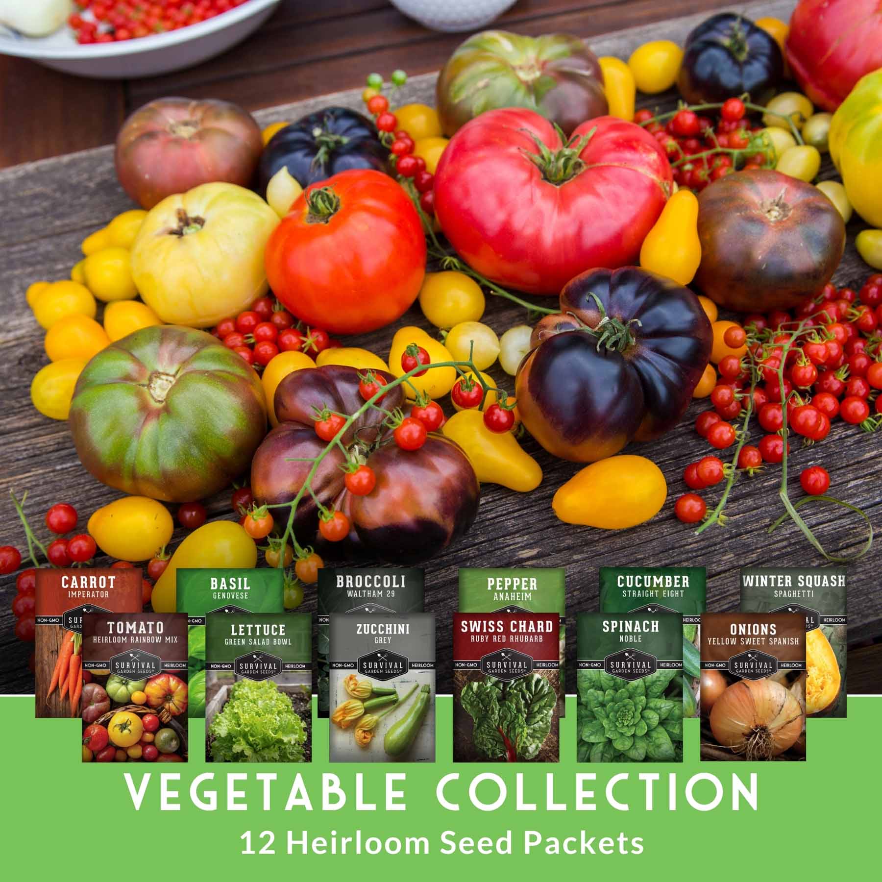 12 Vegetable Seed Collection – Heirloom Non-GMO Garden Vegetables & Herbs for Home Growing