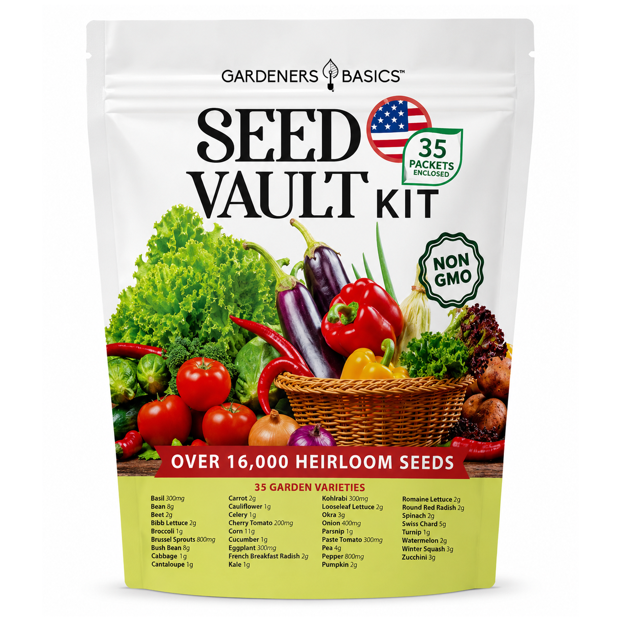 Survival Seed Vault Kit - 35 Heirloom Non-GMO Vegetable Seeds for Planting
