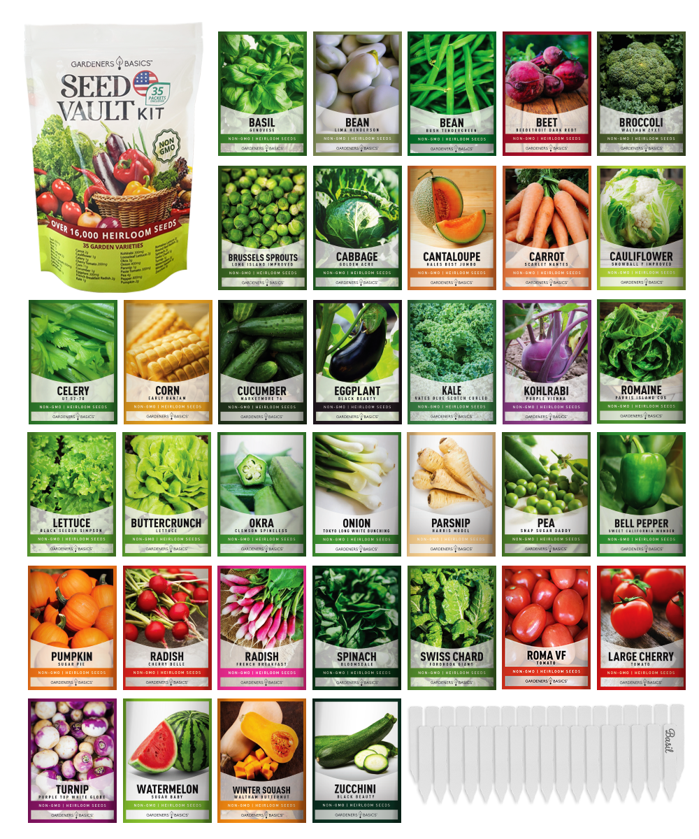 Survival Seed Vault Kit - 35 Heirloom Non-GMO Vegetable Seeds for Planting