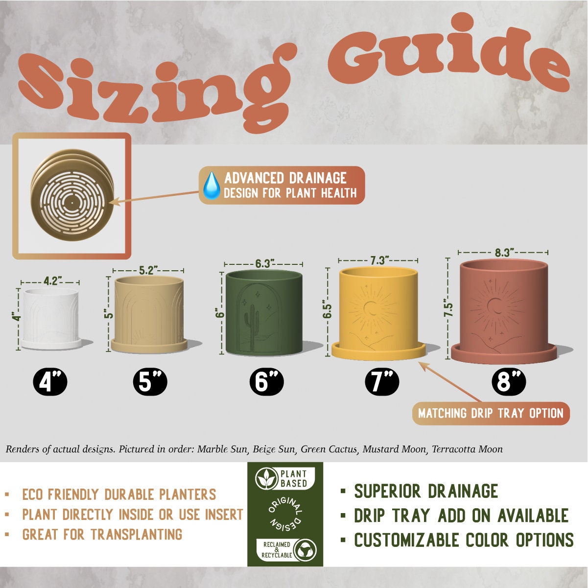 Mid-Century Ribbed Planter with Drainage and Saucer in Multiple Colors, 3D Printed Planter with Unique Modern Design, Lightweight, Wave