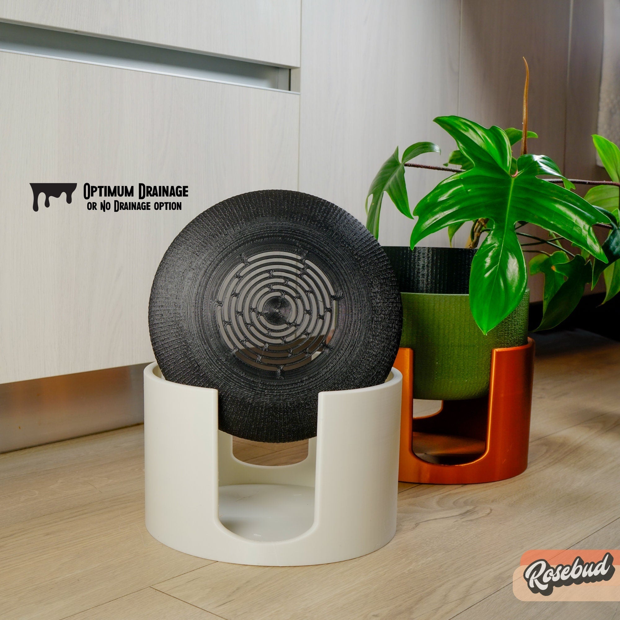 Modern Elevated Planter and Plant Stand Set - 2-Piece Plant Pot with Drainage in Multi Colors & Sizes, Mid-Century Modern Indoor Plant Stand