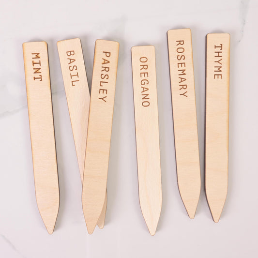 Laser-Cut Wood Plant Markers, Set of 6