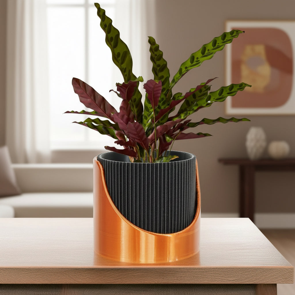 Self Watering Planter, Large Indoor Outdoor Plant Pot with Drainage, Modern Ribbed Design
